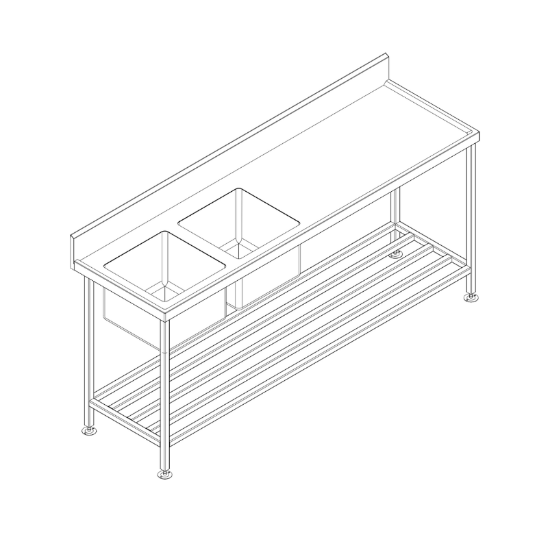 Wet Lip Double Bowl Bench Left
