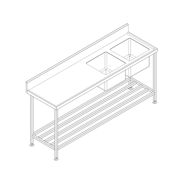 Wet Lip Double Bowl Bench Right