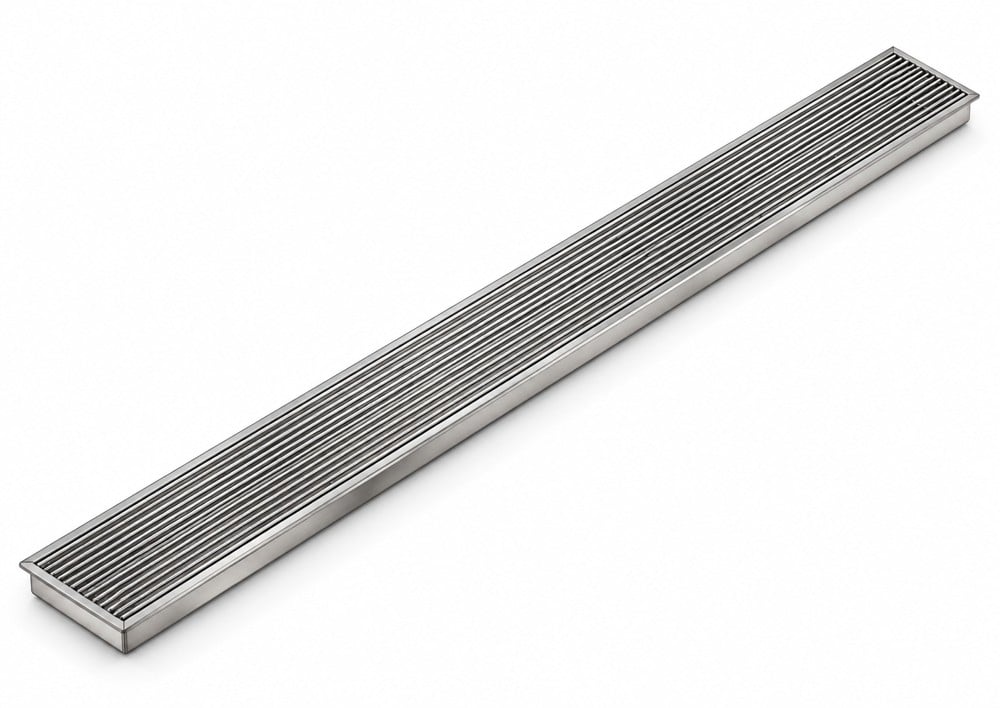 Long stainless steel drainage grate and frame